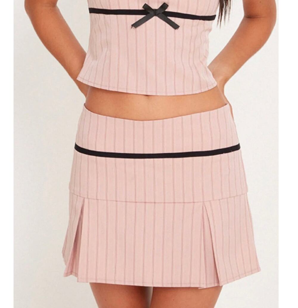 $59 NWT Motel Istari blush pink Pinstripe Pleated Skirt Sz L large